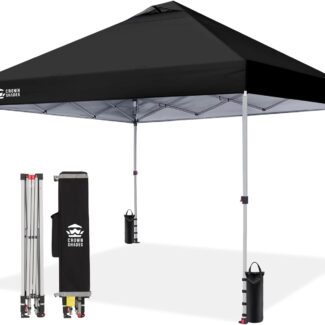 CROWN SHADES 10x10 Pop Up Canopy - Beach Tent with CenterLok One Push Setup - Easy Outdoor Sun Shade for Events, Parties, Camping - Gazebo with STO-N-Go Cover Bag, Silver Coated Top, Black