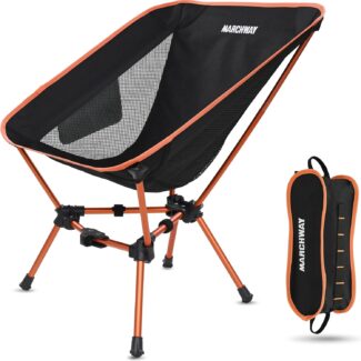 MARCHWAY Lightweight Folding Camping Chair, Portable Foldable Compact for Outdoor Camp, Travel, Beach, Picnic, Festival, Hiking, Backpacking, Supports 330Lbs (Orange)